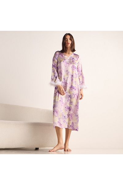 FAV Floral Print Satin Night Dress