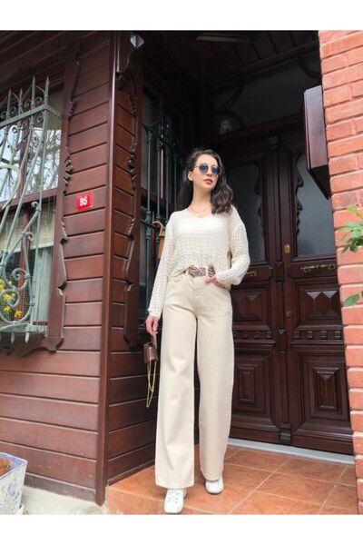 MAKRAS EXCLUSIVE A147014 Γυναικείο φαρδύ τζιν παντελόνι με ψηλόμεσο κορδόνι Boyfriend