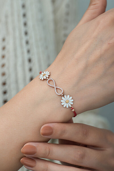 İstanbul Takı 925 Ayar Zirkon Taşlı Papatyalı Gümüş Sonsuzluk Bileklik