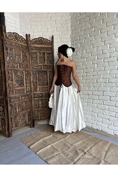 moneta boutique Fusta midi cu balon din satin cu design pentru femei, cu talie elastică