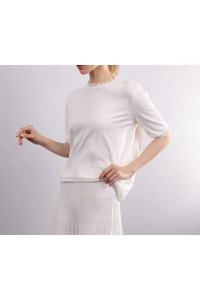 Butik Şans بلوزة JM من التول بأكمام قصيرة ورقبة دائرية