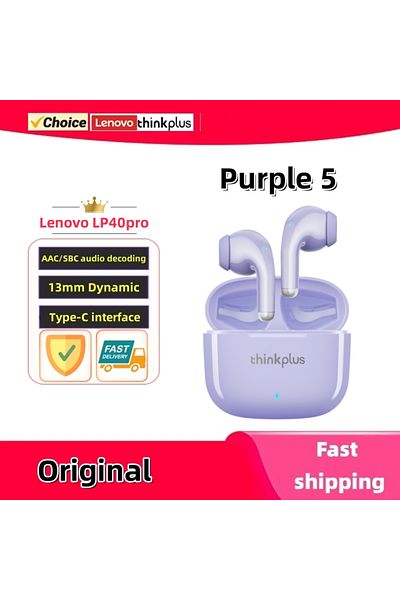 Choice Purple 5 Original Lenovo Lp40pro Earphones Wireless Bluetooth Earbuds Sports Waterproof Headphone Wi