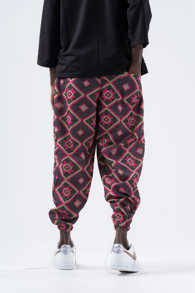 Superbluemexico Men's Wrinkle Patterned Loose Baggy Trousers