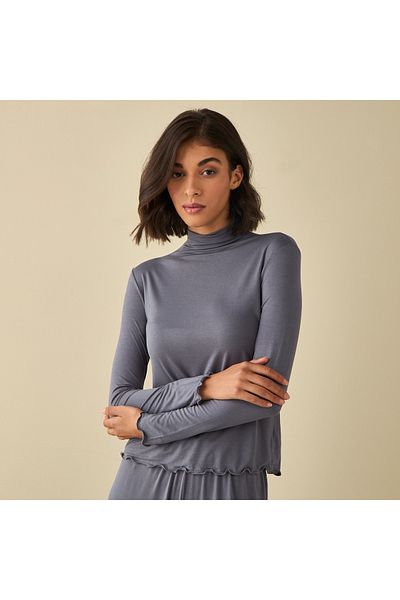 FAV High Neck Long Sleeves Top with Lettuce Hem