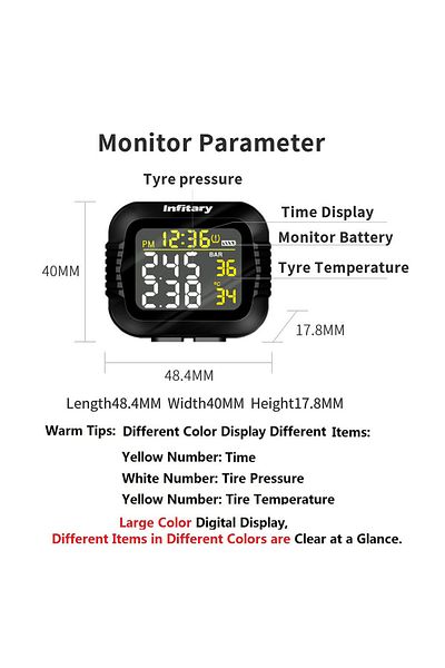 Choice Infitary Motorcycle TPMS Tire Pressure Monitoring System Big Wireless LCD Colorful Display Shift ...