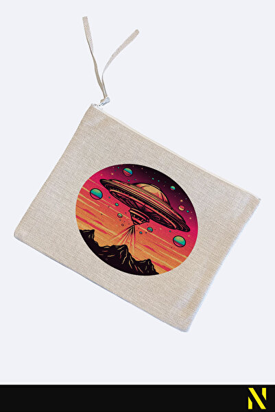 nilizma Spaceship Patterned Linen Handbag