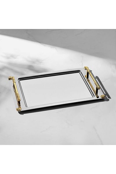 Nehir Paris Gold Satin Stainless Steel Tray Tea Tray - Serving Tray