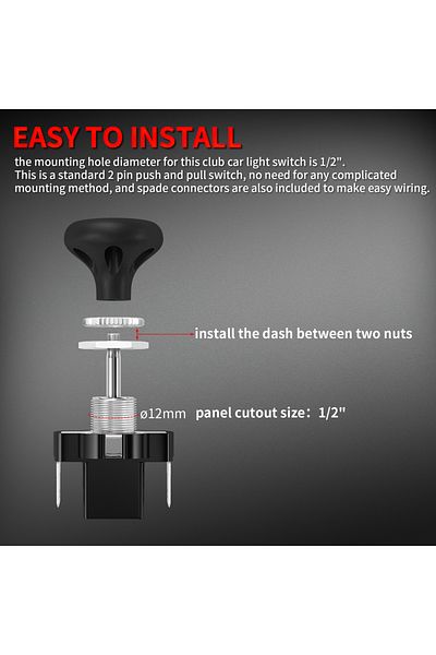 Daiertek 2PCS Golf Cart Push Pull Light Switch 12 Volt Universal Headlight Switch Button for Club...