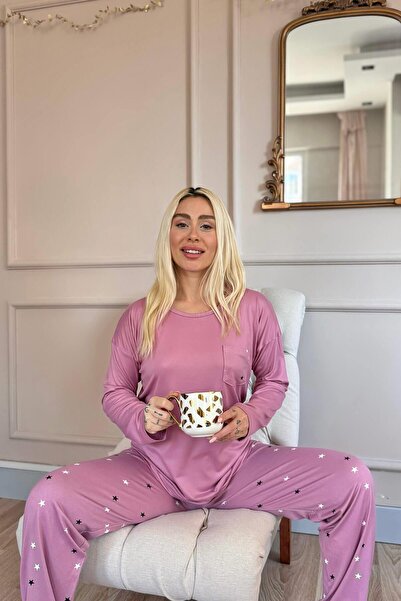 Pijamaevi Dámská pyžamová souprava s dlouhým rukávem z bambusu se vzorem Powder Star