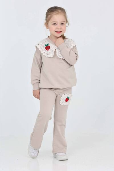ARBİ kids Girl's Cream Strawberry Detail Lace Collar Set
