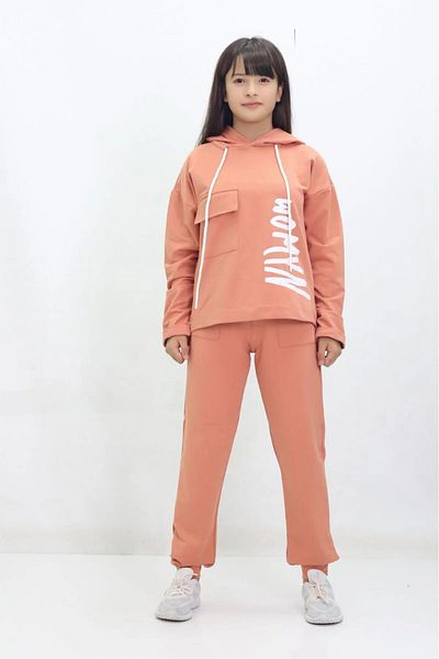GZT TEKSTİL Womyn Printed Young Girl's Hooded Tracksuit