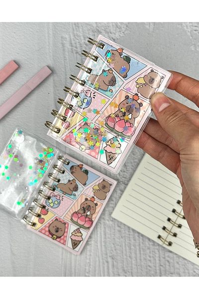 ZeCo Collection Sequin Shimmering Cute Animal Pattern Mini Spiral Notebook Ruled 64 Sheets Lilac Color