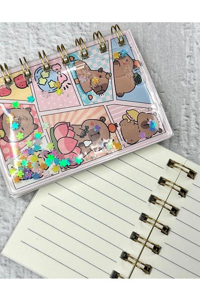 ZeCo Collection Sequin Shimmering Cute Animal Pattern Mini Spiral Notebook Ruled 64 Sheets Lilac Color