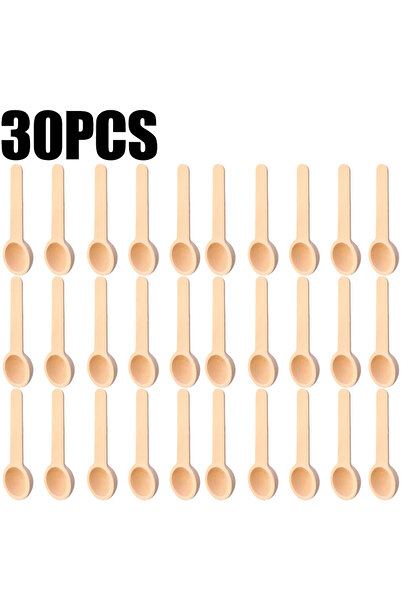 Choice 7.5x2.5x1 سم 30 قطعة ملاعق خشبية صغيرة لتتبيل العسل والقهوة وحبوب القهوة والملح والتوابل برطمانات خشبية