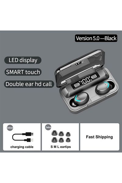 Choice black F9 Wireless Earphones LED Dislpaly Binaural TWS Wireless Bluetooth Headset Waterproof Noise Re