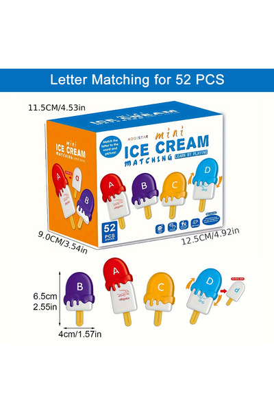 Choice لعبة مطابقة الحروف الأبجدية الصغيرة من الآيس كريم، 52 قطعة، 26 حرفًا كبيرًا وصغيرًا، مهارات حركية دقيقة