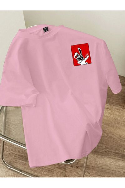 PALPİTO Ανδρικό μπλουζάκι με ροζ Cool Rabbit με στάμπα Oversize