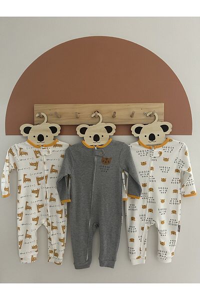 Mıdırık Animal Figured Unisex 3-Piece Baby Jumpsuit Set