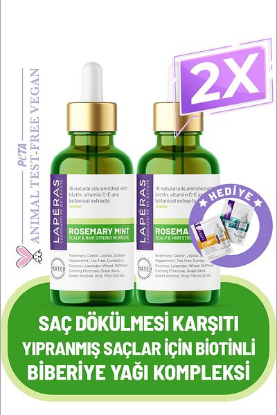 LAPERAS Natural Rosemary Oil Complex Damaged Falling Hair Fast Hair Growth Biotin Hair Care 2 Pack