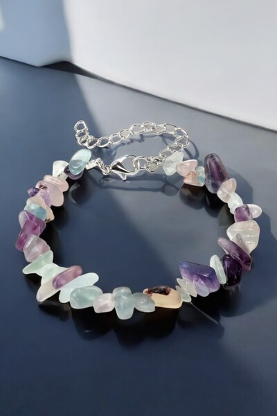 NBS Beautiful Naturel Stones سوار نسائي عصري مطلي بالفلوريت الكوارتز الطبيعي ...