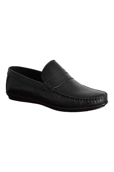 HON'S Μαύρα Δερμάτινα Ανδρικά Παπούτσια Loafer