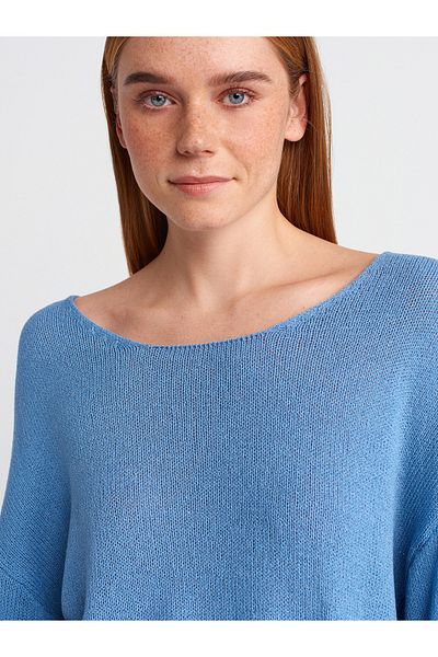 Dilvin Oval Collar Soft Textured Knitwear Sweater