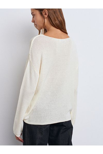 Dilvin Oval Collar Soft Textured Knitwear Sweater