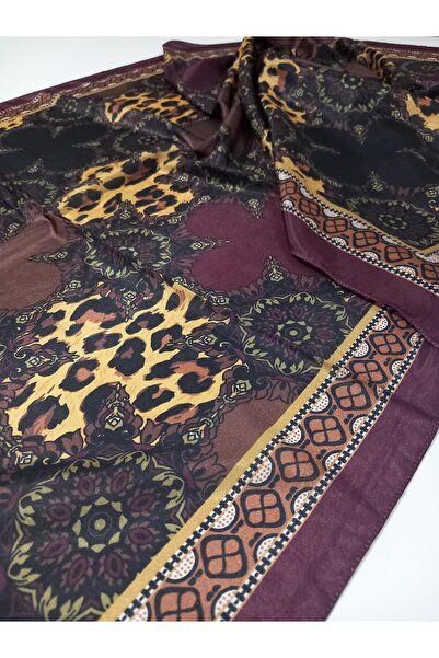 Brisa Dijital Bordo Kahve Leopar Etnik Desen Şal-7501-535-KVS0589
