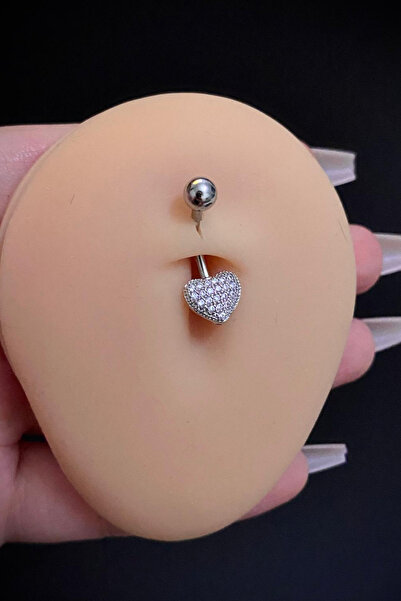Blisse Piercing Kadın Gümüş Kalp Tasarım Model Zirkon Taşlı Belly Çelik Göbek...