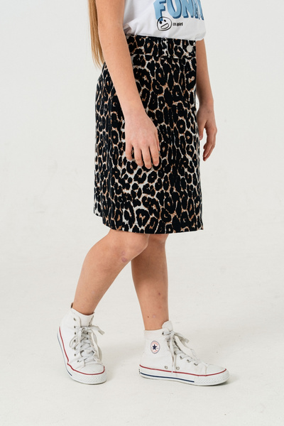 GİYİCEM TEKSTİL Дівчача спідниця з льону з леопардовим принтом 2606