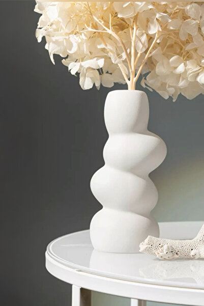 Candle Beyaz Asimetrik Taş Vazo Ev Dekorasyonu