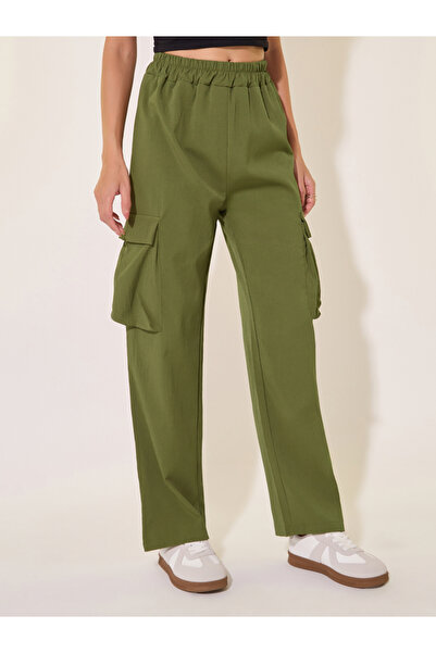 Take Two By Styli بنطال كارجو سادة متوسط الارتفاع بقصّة عادية