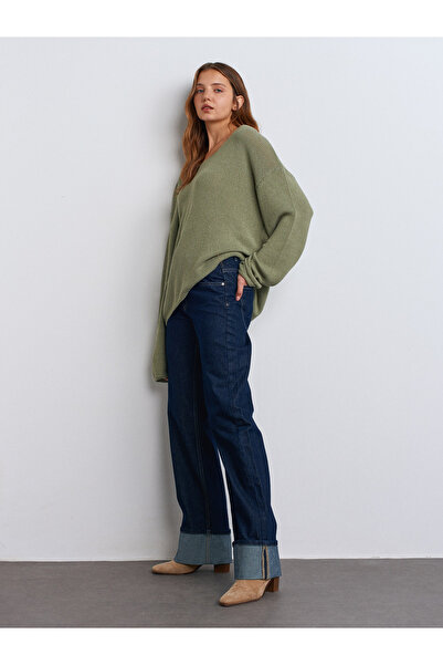 Dilvin Oval Collar Soft Textured Knitwear Sweater