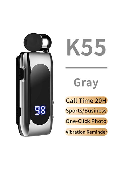 Choice K55 Gray K65 K55 Lavalier Business Bluetooth 5.2 Headphone Talk/Music Time 20 Hours,LED Digital Disp