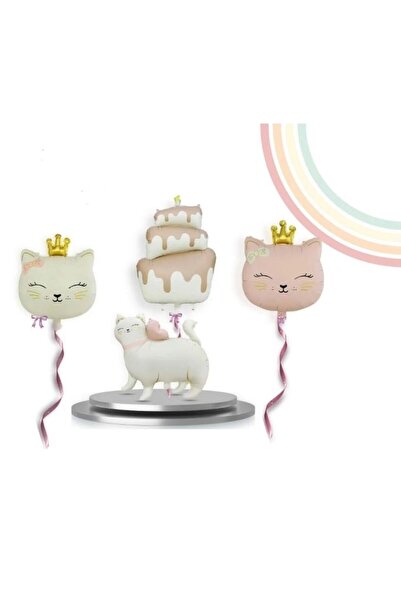 DÜVENCİ TİCARET Kedi folyo balonlu pasta doğum günü konsepti