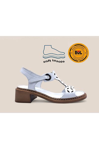 Bulldozer Sandale cu toc alb pentru femei cu velcro din piele naturală