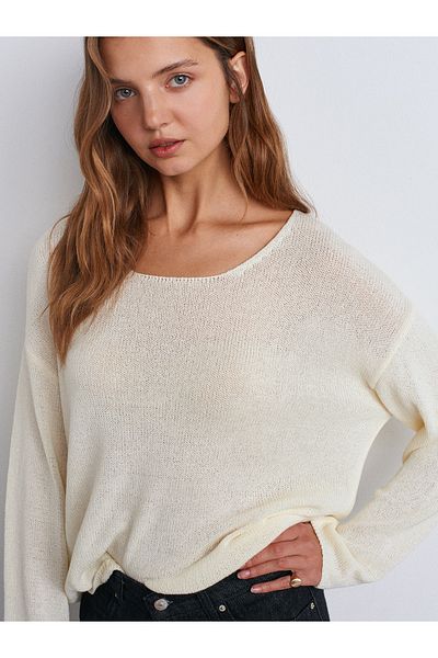 Dilvin Oval Collar Soft Textured Knitwear Sweater