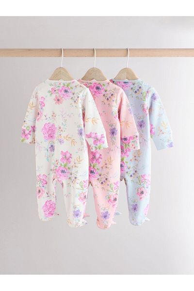 Next Baby 100% Cotton Pastel Floral Patterned 3-Piece Jumpsuit Set