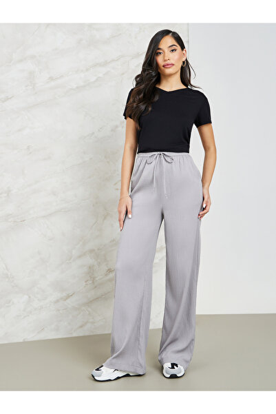 Styli Textured Wide Leg Pants with Side Pocket