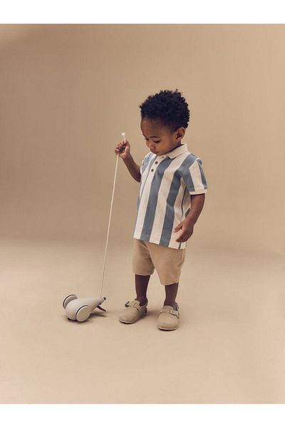 Next Baby Cotton Blue Striped Short Sleeve Polo Tsirt Shorts Top Bottom Set