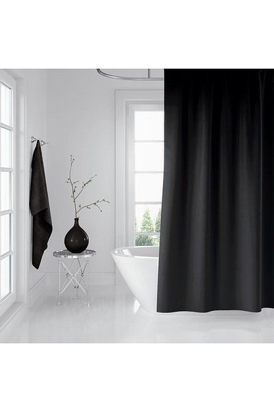 Zethome Σετ Κουρτίνας Μπάνιου Μαύρη 120x200 Κουρτίνα μπάνιου, 90x130 Σωλήνας Κουρτίνας Μπάνιου Μαύρη Κρεμάστρα Δώρο