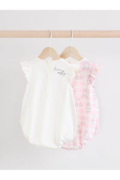 Next Baby 100% Cotton Pink Rabbit Patterned Romper Set of 2