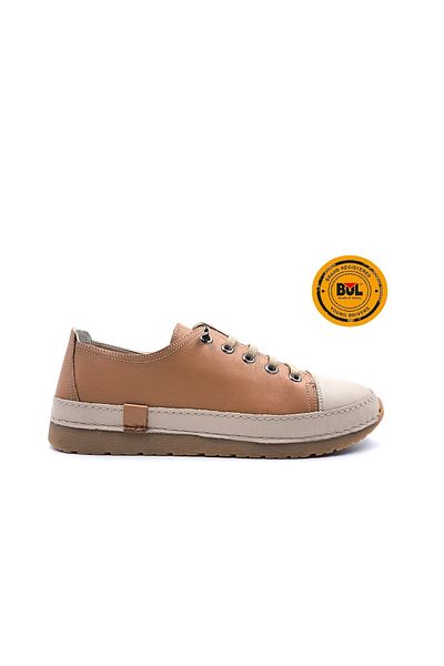Bulldozer Genuine Leather Rubber Laced Women's Tan Color Comfort Shoes