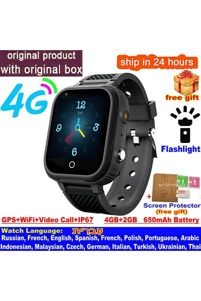 KGG black New Smart Watch Kids 4G GPS WIFI Video Call SOS IP67 Waterproof LT21 Children Smartwatch Camer