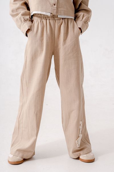 GİYİCEM TEKSTİL Girl's Elastic Linen Trousers 2571