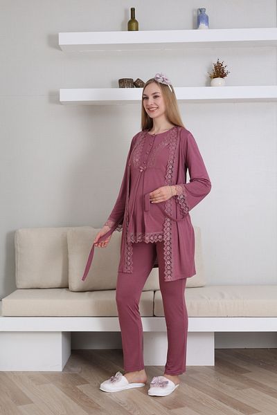 EM&FA TEKSTİL Maternity Maternity Dressing Gown Nightgown Pajamas Set