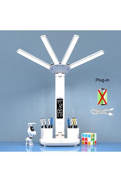 lyfs Clock Plug in Rechargeable Table Lamp for Study, Desk Lamp Reading Light Led Table Light with Fan, L