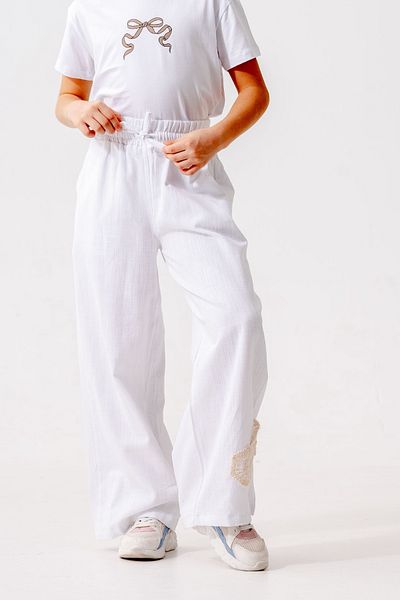 GİYİCEM TEKSTİL Girl's Elastic Linen Trousers 2571