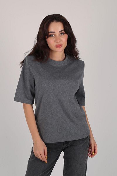 FACETTE Γυναικείο βαμβακερό μπλουζάκι Anthracite Crew Neck με επένδυση
