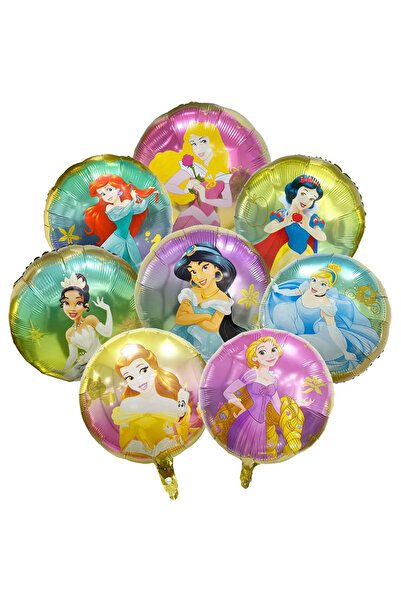 Choice مجموعة بالونات دائرية مقاس 18 بوصة من 8 قطع من رقائق معدنية على شكل أميرة مقاس 18 بوصة من بالونات هيليوم على شكل أميرة لعرض الأطفال
